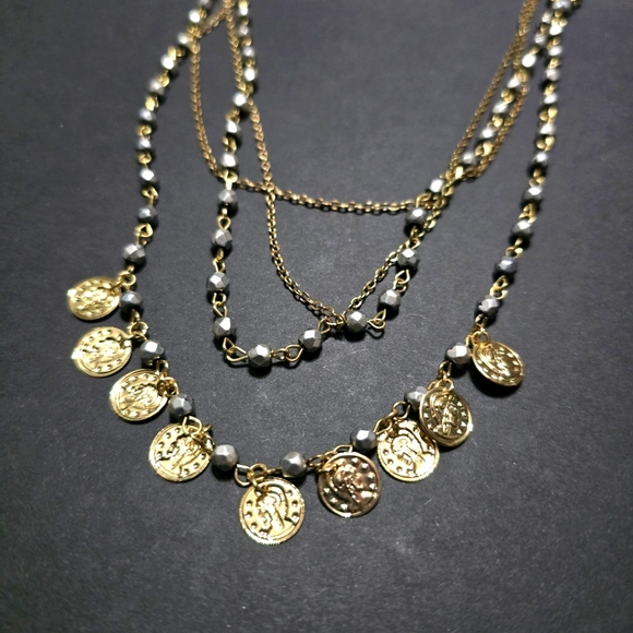 Source Unknown Jewelry - $5 with Bundle 17" Layered Necklace with Dangling Coins, Beads, Chains
